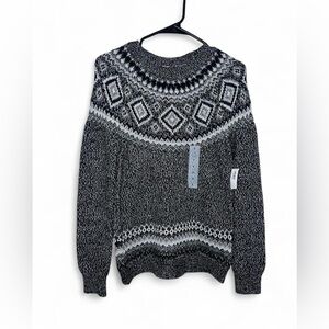 Old Navy Fair Isle Sweater Women’s Small Metallic Silver Black Gray Knit NWT